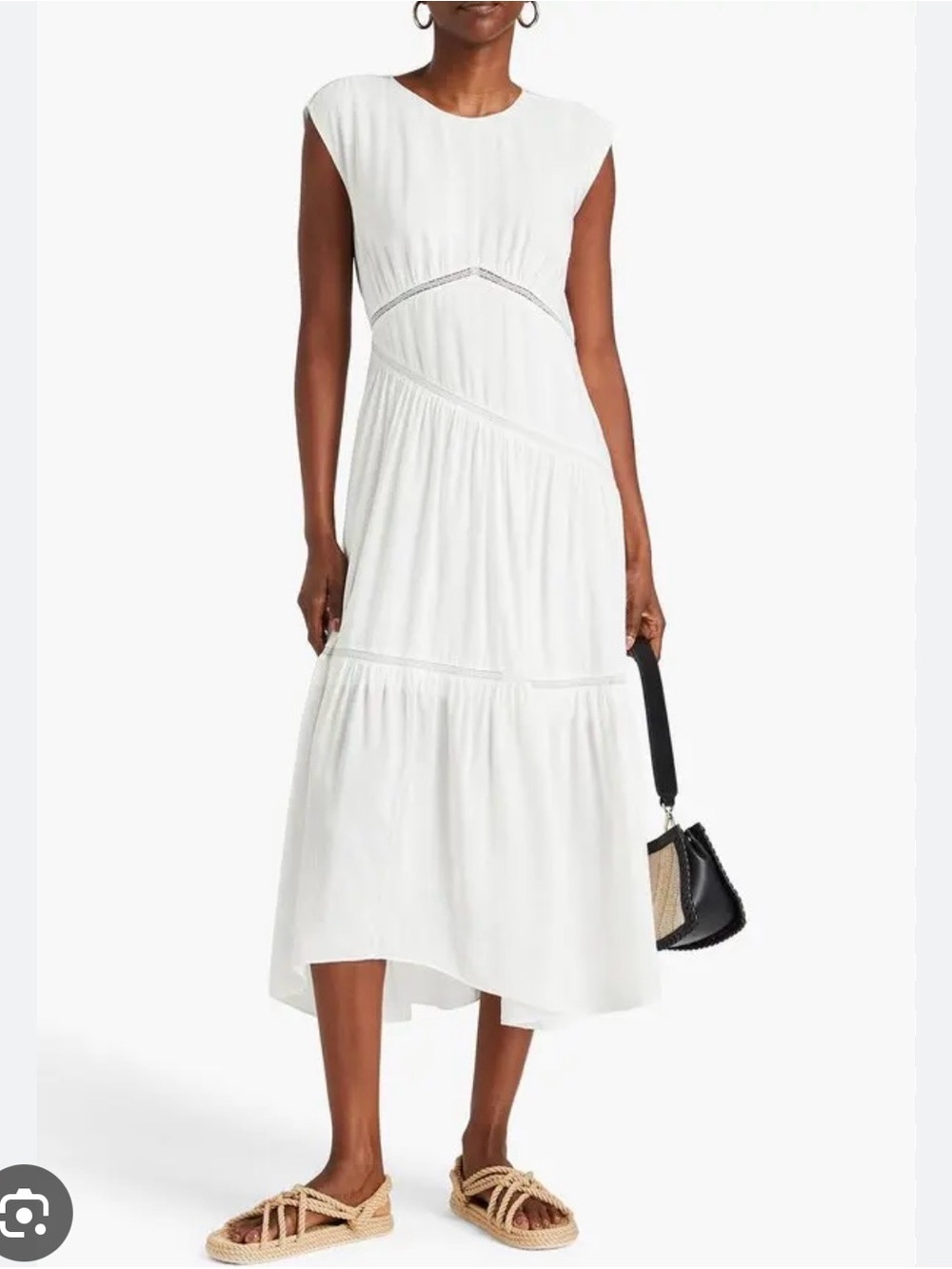 Sleeveless White Tiered Midi Dress